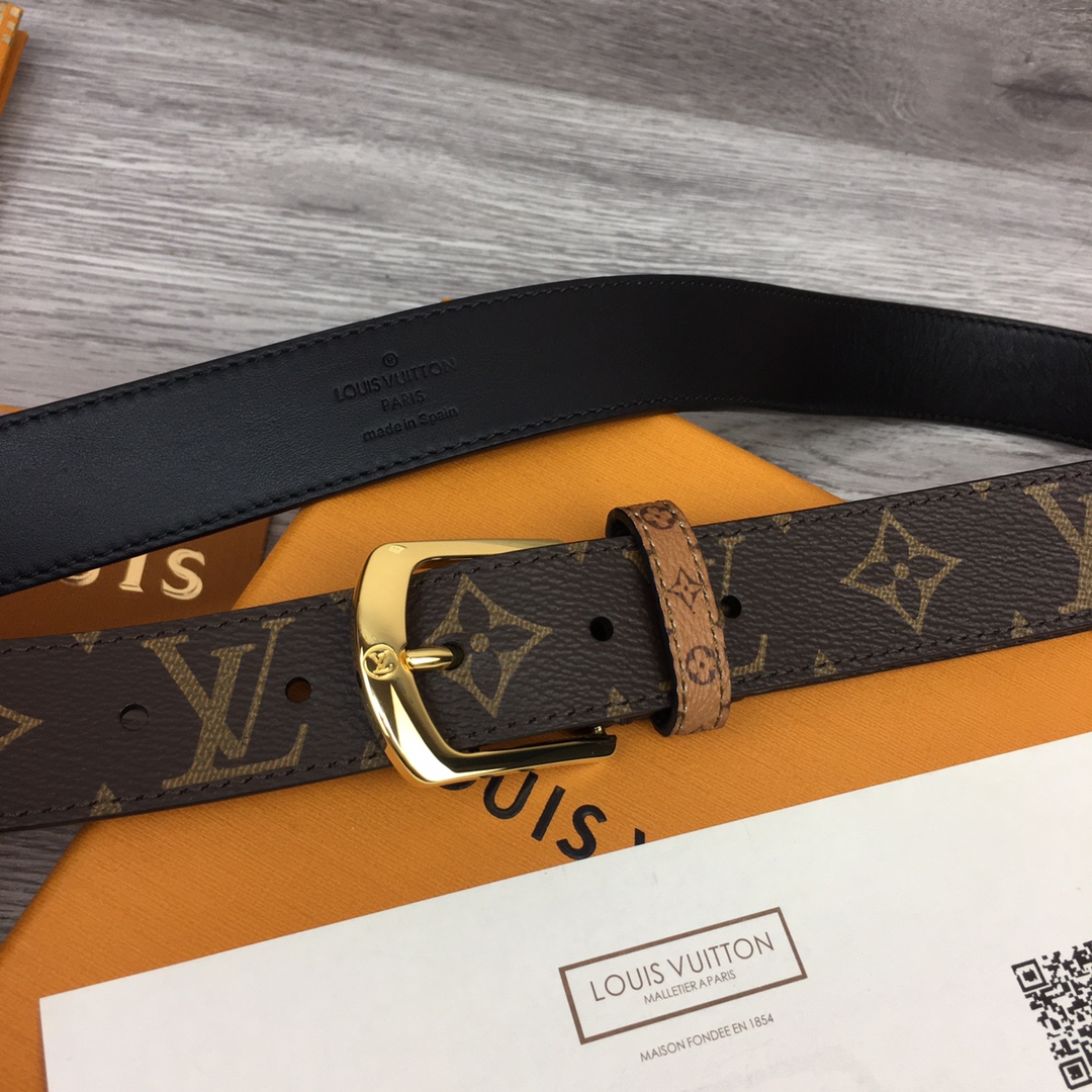 루이비통 골드 스몰 LV로고 LV 벨트 3cm