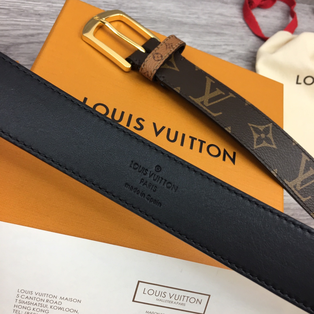 루이비통 골드 스몰 LV로고 LV 벨트 3cm