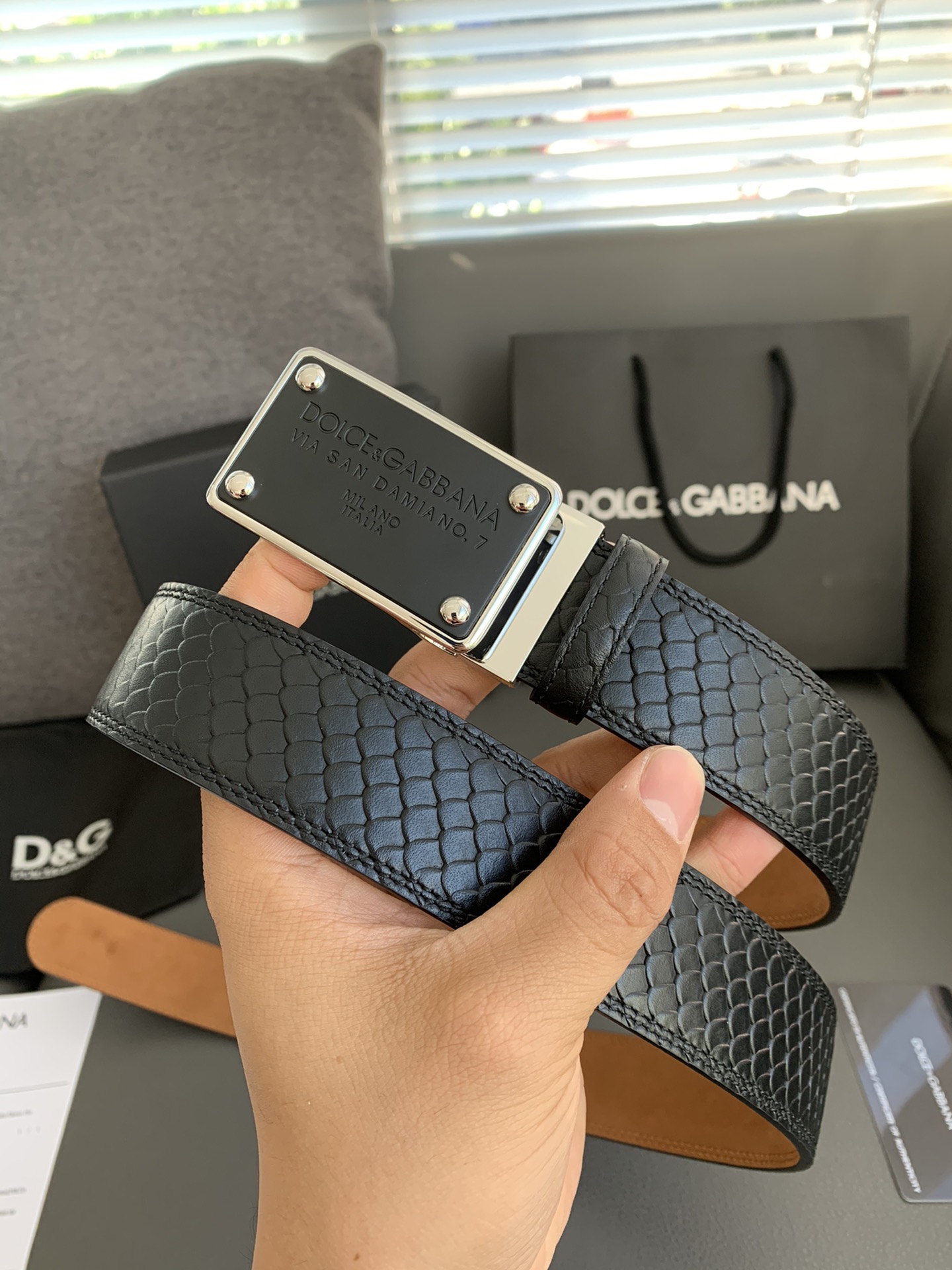 돌체앤가바나 모노그램 스퀘어 뱀무늬 벨트 3.5cm 4컬러