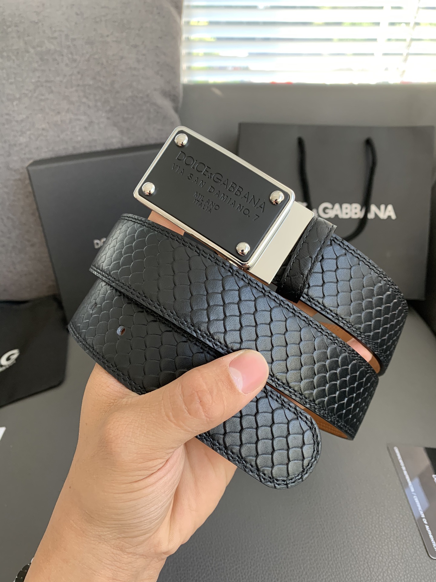 돌체앤가바나 모노그램 스퀘어 뱀무늬 벨트 3.5cm 4컬러