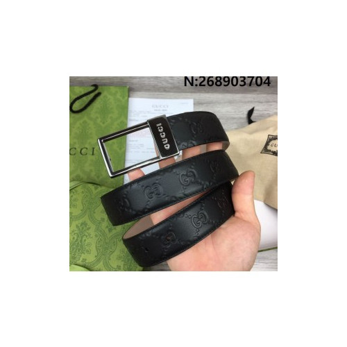 구찌 스퀘어 버클 엠보 GG로고 3.5cm 벨트 2컬러