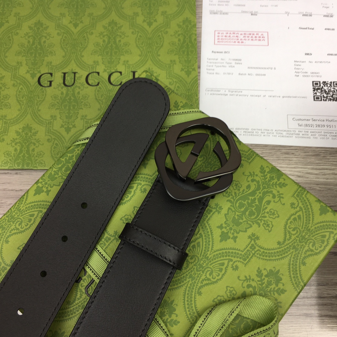 구찌 스퀘어 GG버클 벨트 블랙 4cm