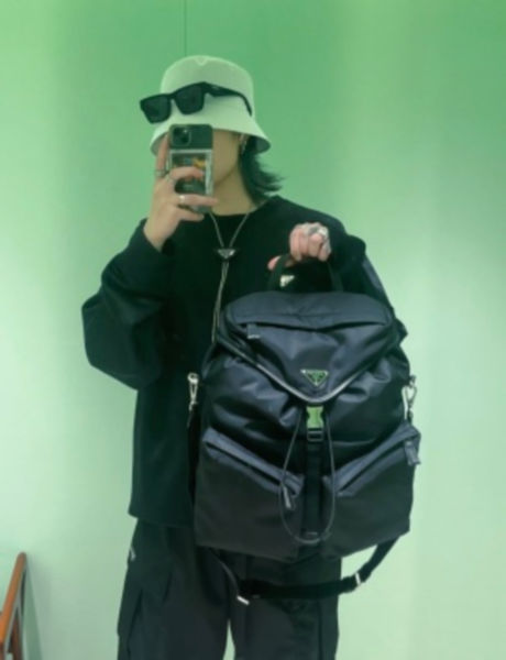프라다 리나일론 및 가죽 백팩