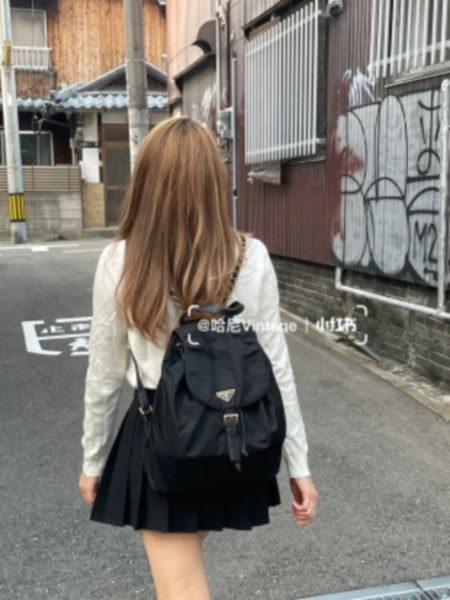 프라다 리나일론 및 사피아노 가죽 라지 백팩