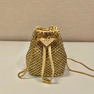 프라다 크리스털 장식 새틴 미니 버킷 백(2color)