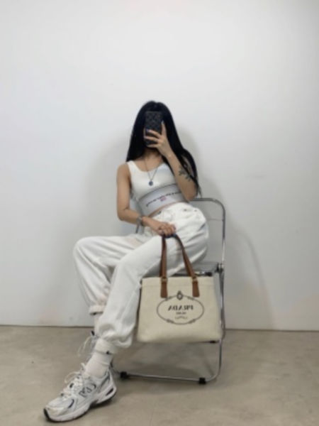 프라다 로고 린넨 토트백