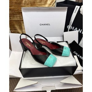 샤넬 스퀘어토 컬러블록 청키힐 샌들 6cm