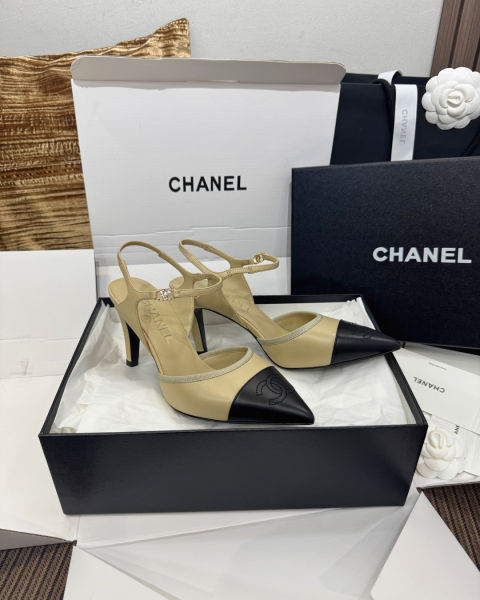 샤넬 컬러 블록 레이스업 힐 9cm (2color)