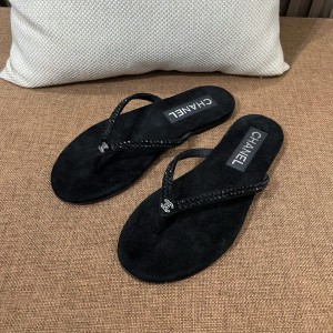 샤넬 CC로고 크리스탈 벨벳 플립플랍 쪼리(2color)