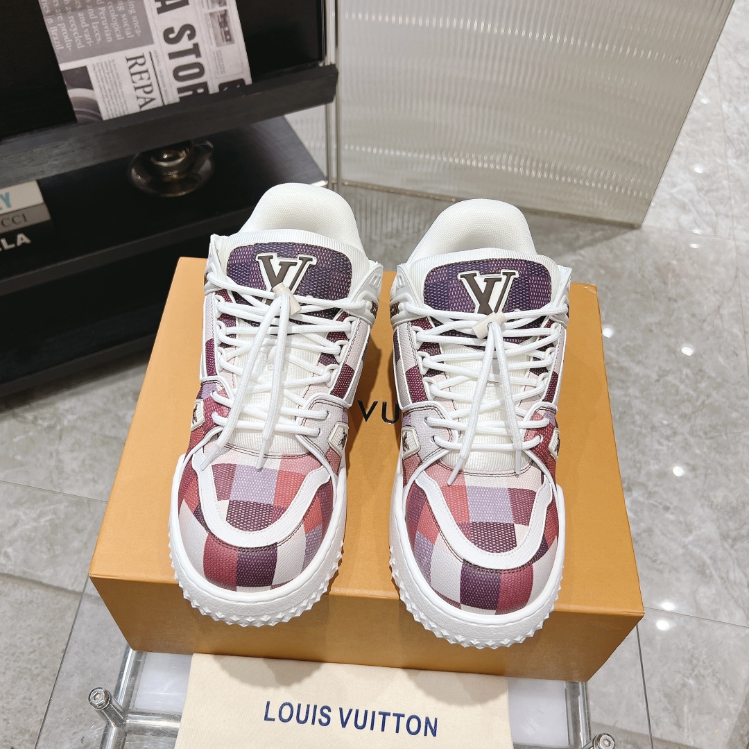 [152] L. LV 트레이너 맥시 컬러 체커보드 스니커즈 라이트 퍼플