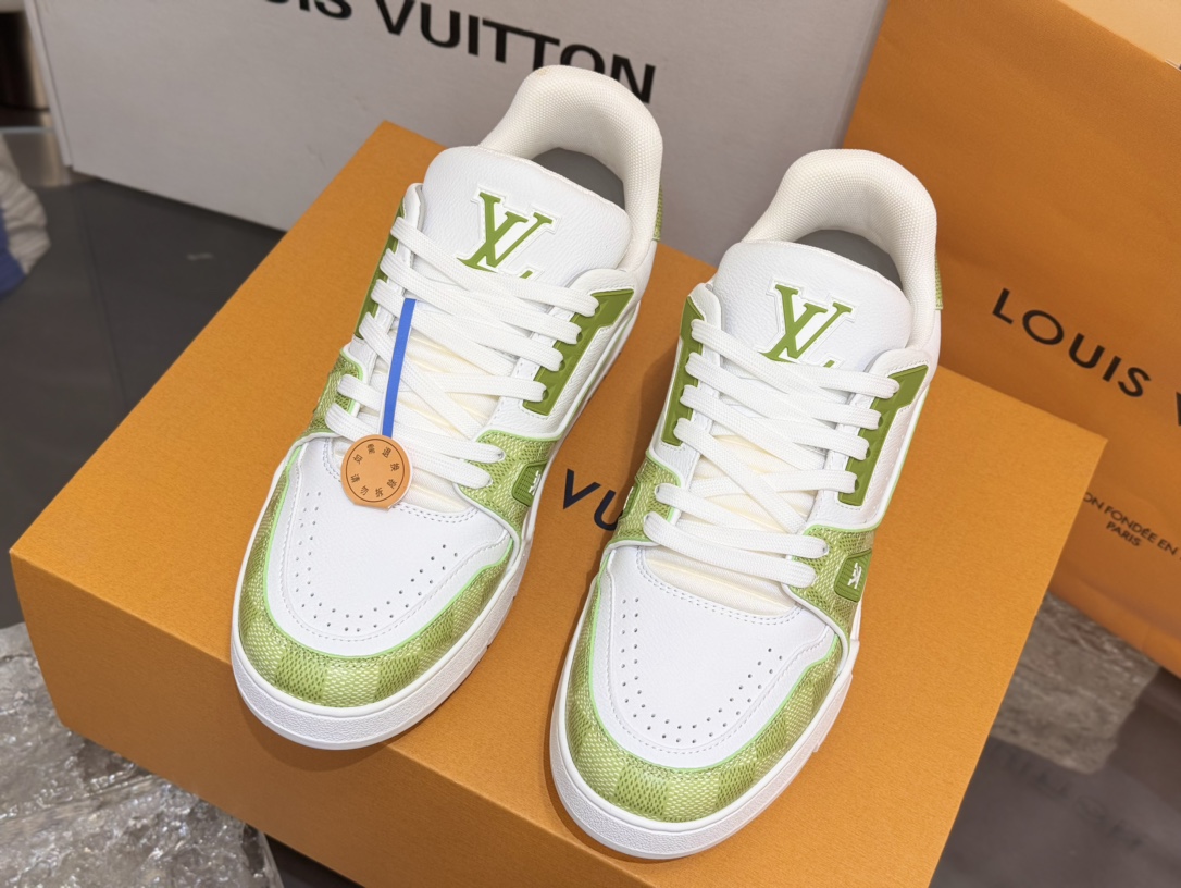 [152] L. LV 체커보드 이음 54# 스니커즈 라이트 그린