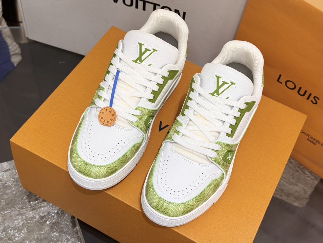 [152] L. LV 체커보드 이음 54# 스니커즈 라이트 그린