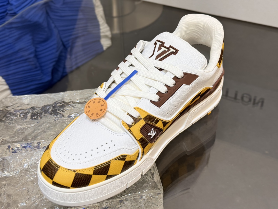 [152] L. LV 체커보드 이음 54# 스니커즈 옐로우
