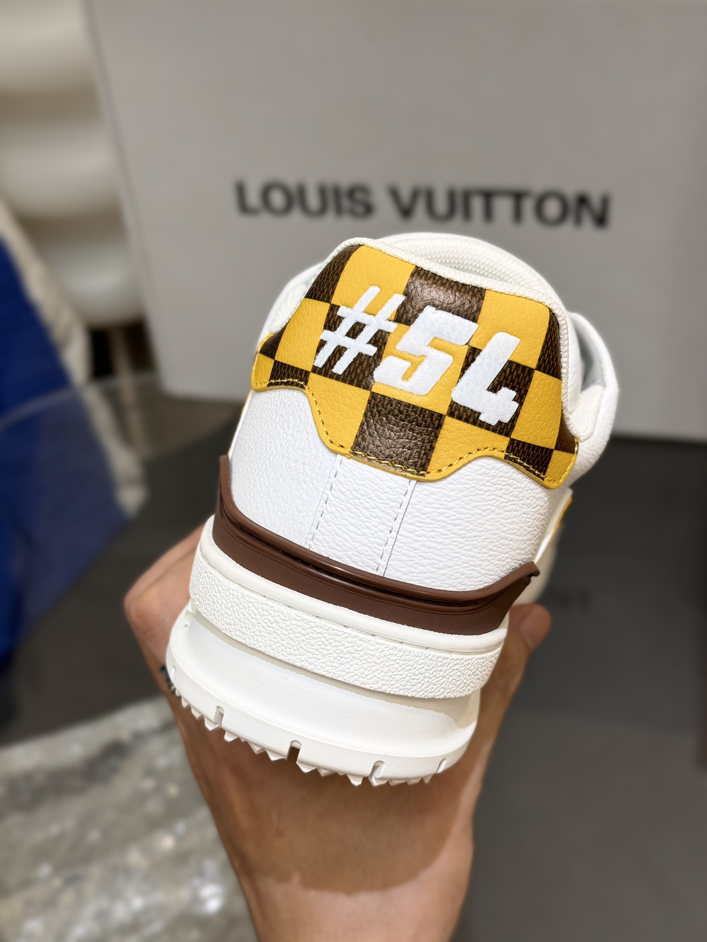 [152] L. LV 체커보드 이음 54# 스니커즈 옐로우