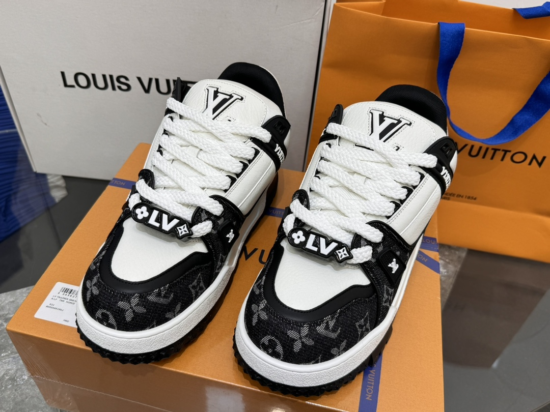 [152] L. 데님 가죽 이음 LV 트레이너 맥시 스니커즈 블랙