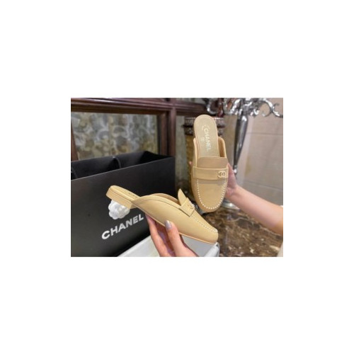 샤넬 Loafer 레더 진주 CC로고장식 슬리퍼 베이지