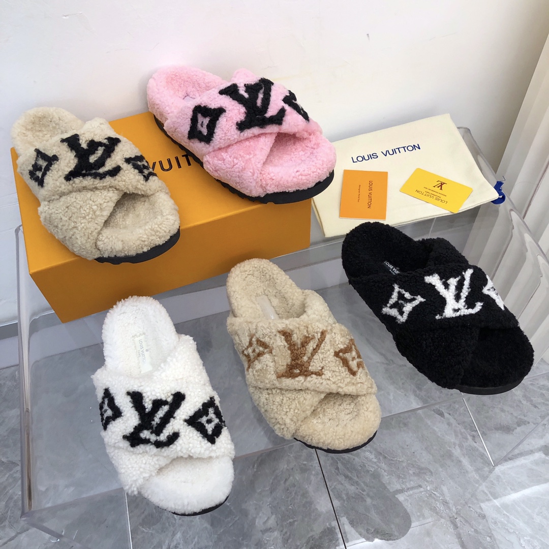 L. LV 로고 양털 X형 슬리퍼 5컬러 (여성용)
