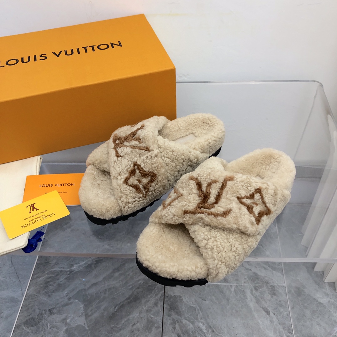 L. LV 로고 양털 X형 슬리퍼 5컬러 (여성용)