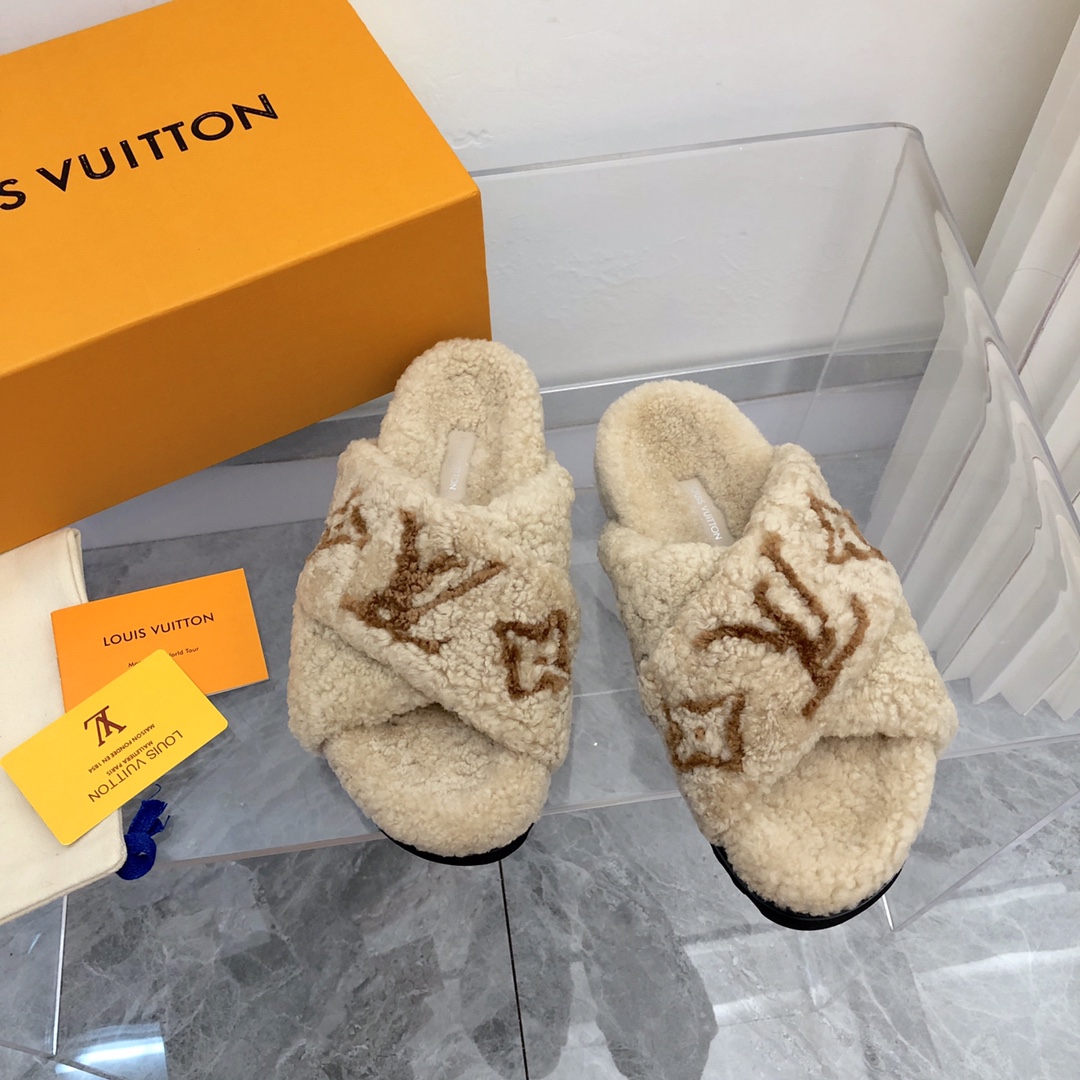 L. LV 로고 양털 X형 슬리퍼 5컬러 (여성용)