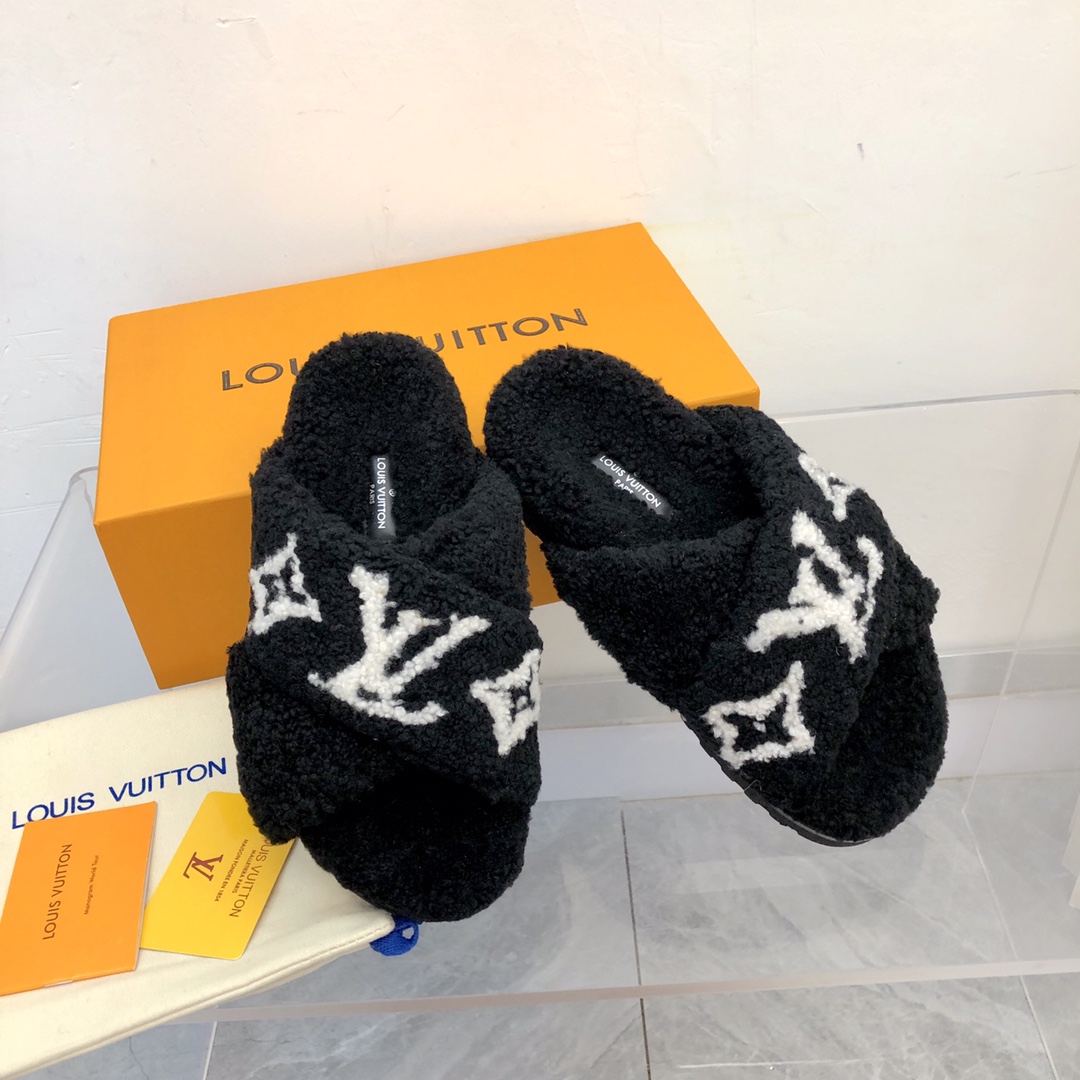 L. LV 로고 양털 X형 슬리퍼 5컬러 (여성용)