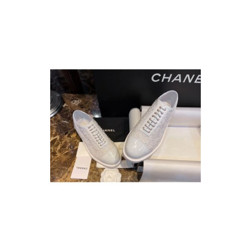C.금색 CC로고 레더 트위드 옥스퍼드 슈즈 더비 슈즈 화이트